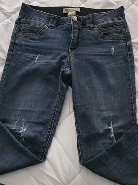 Democracy Dark Blue Skinny Jeans with Faded Distress